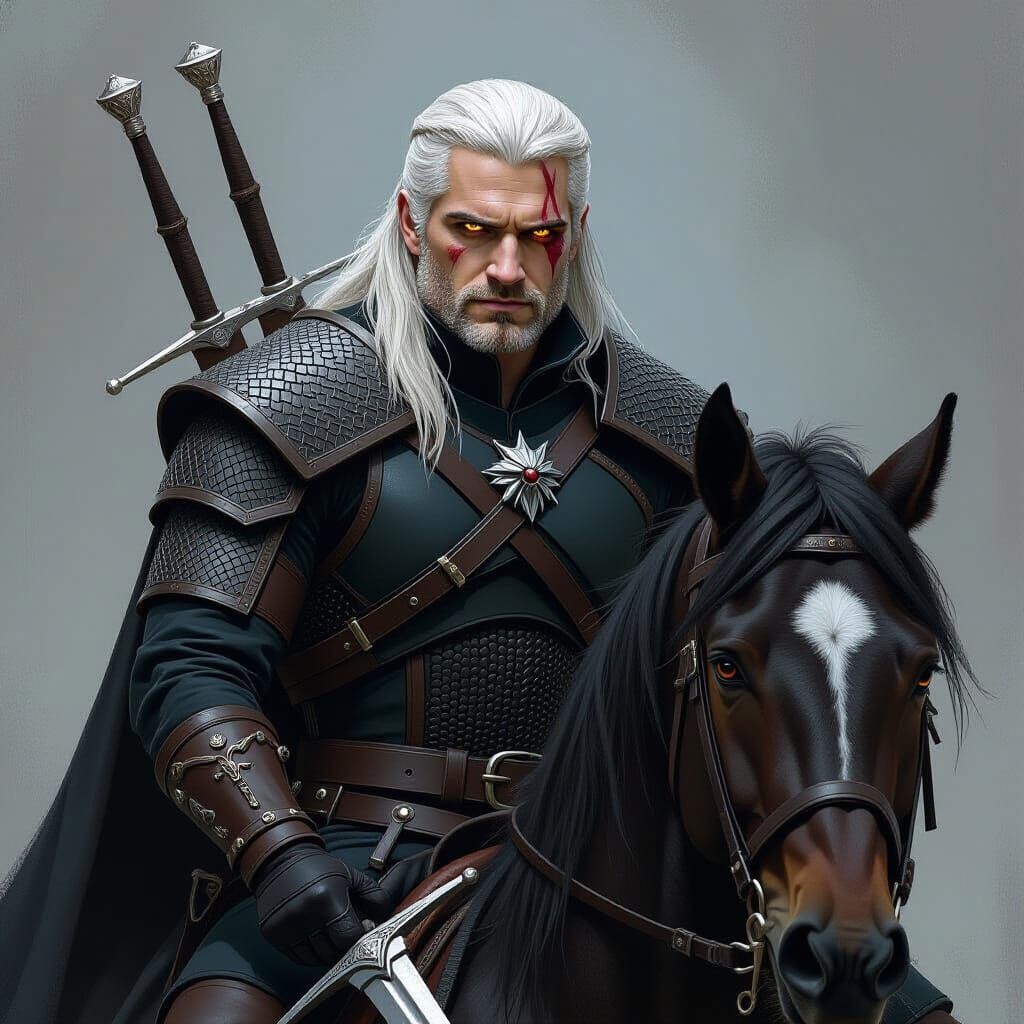 Geralt of Rivia: The Witcher in Dark Fantasy Style