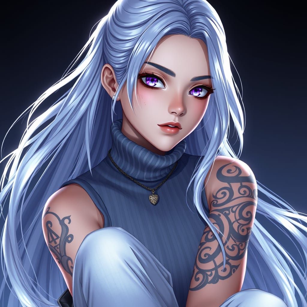 Mystical Woman in Silver-Blonde Hair with Iridescent Glow