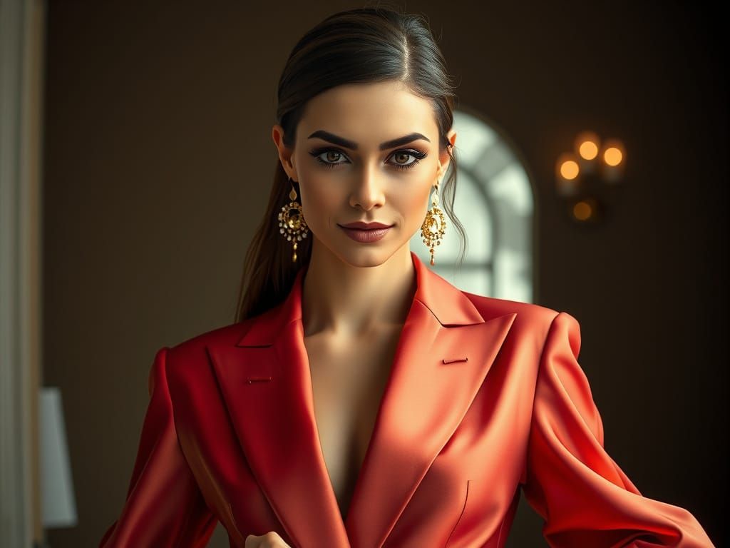 Woman in Bombastic Elegant Lorena Saravia Style Outfit