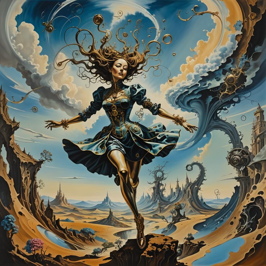 Surreal Landscape with Elastic Flora and Gothic Woman