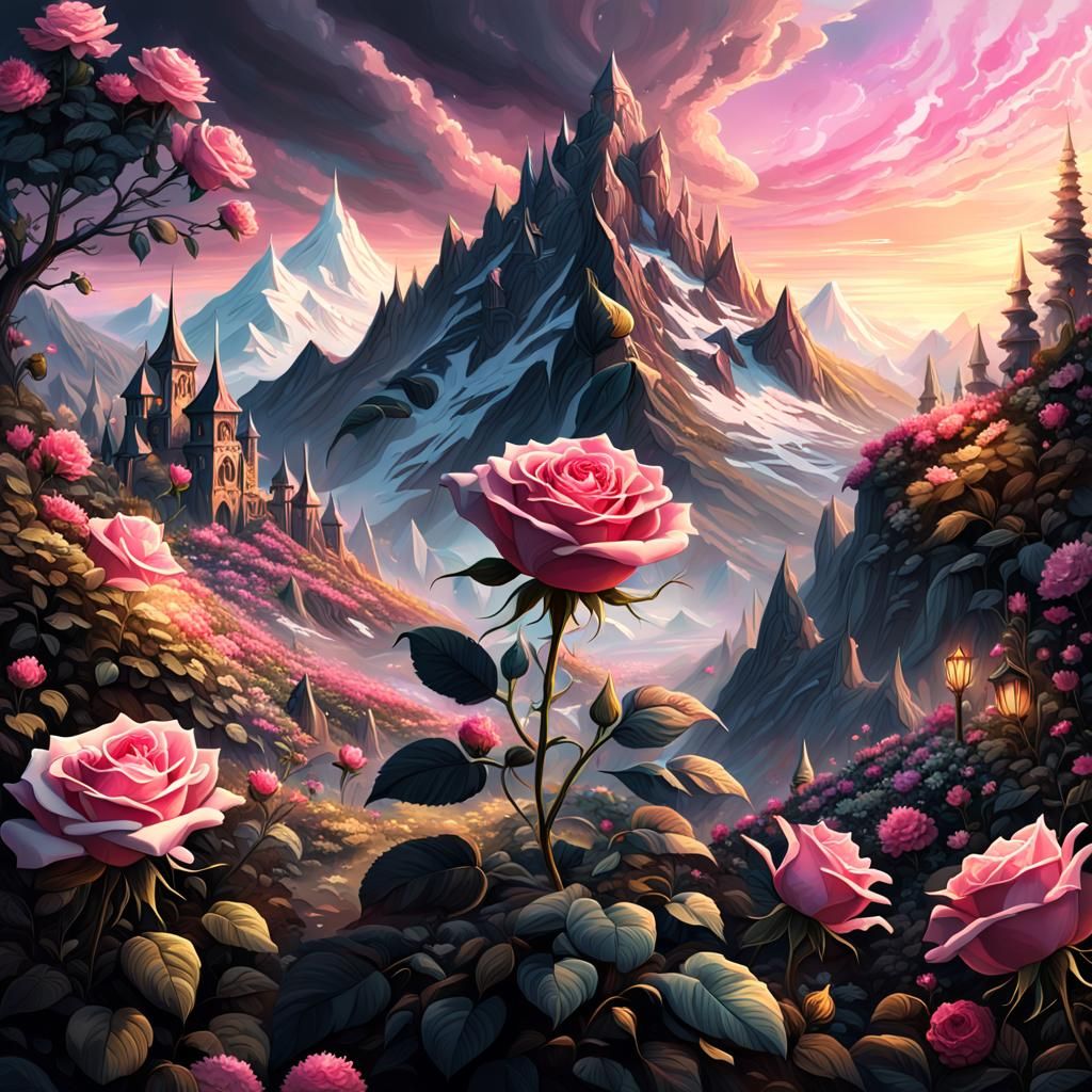 Fantasy Landscape with Flowers in Art Nouveau Style