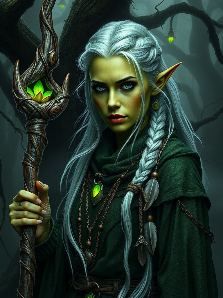 Half-Orc Druid with Glowing Staff in 64k
