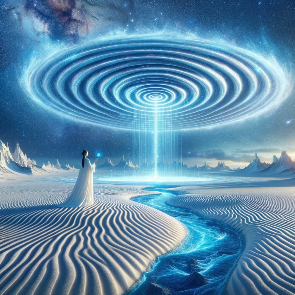 Spinning Toroidal Field Above Surreal Terrain