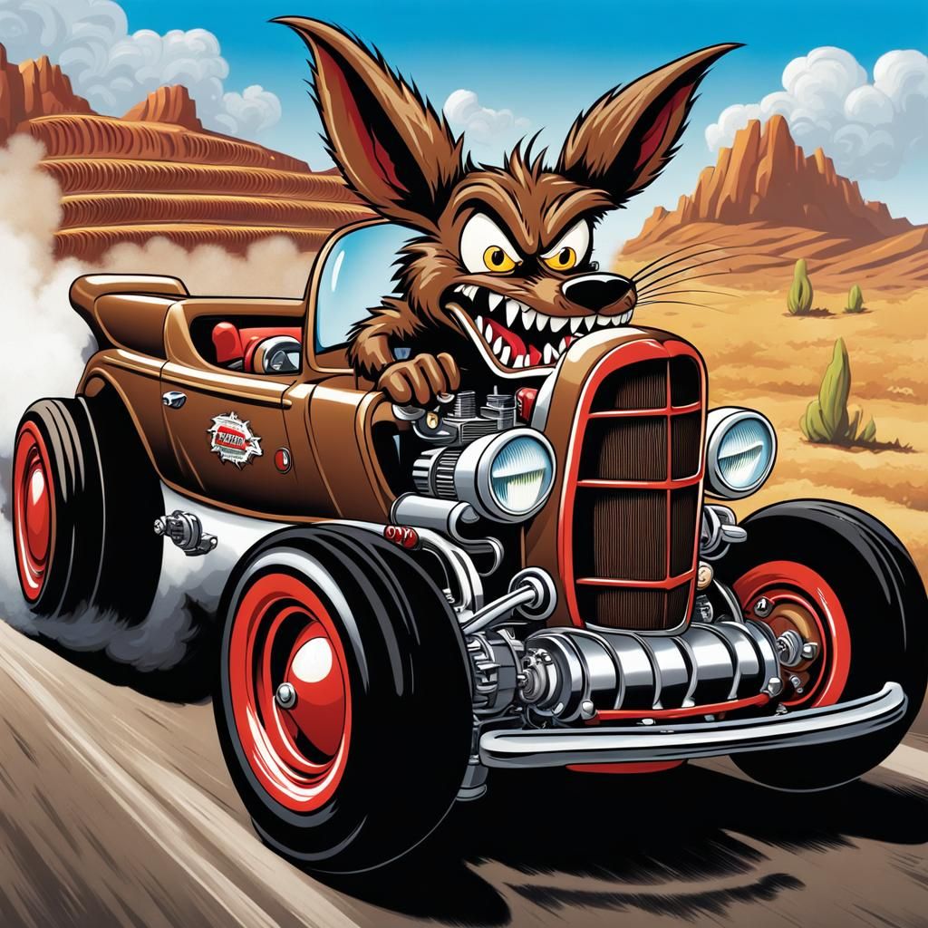 Rat Fink Coyote Driving Gasser Car