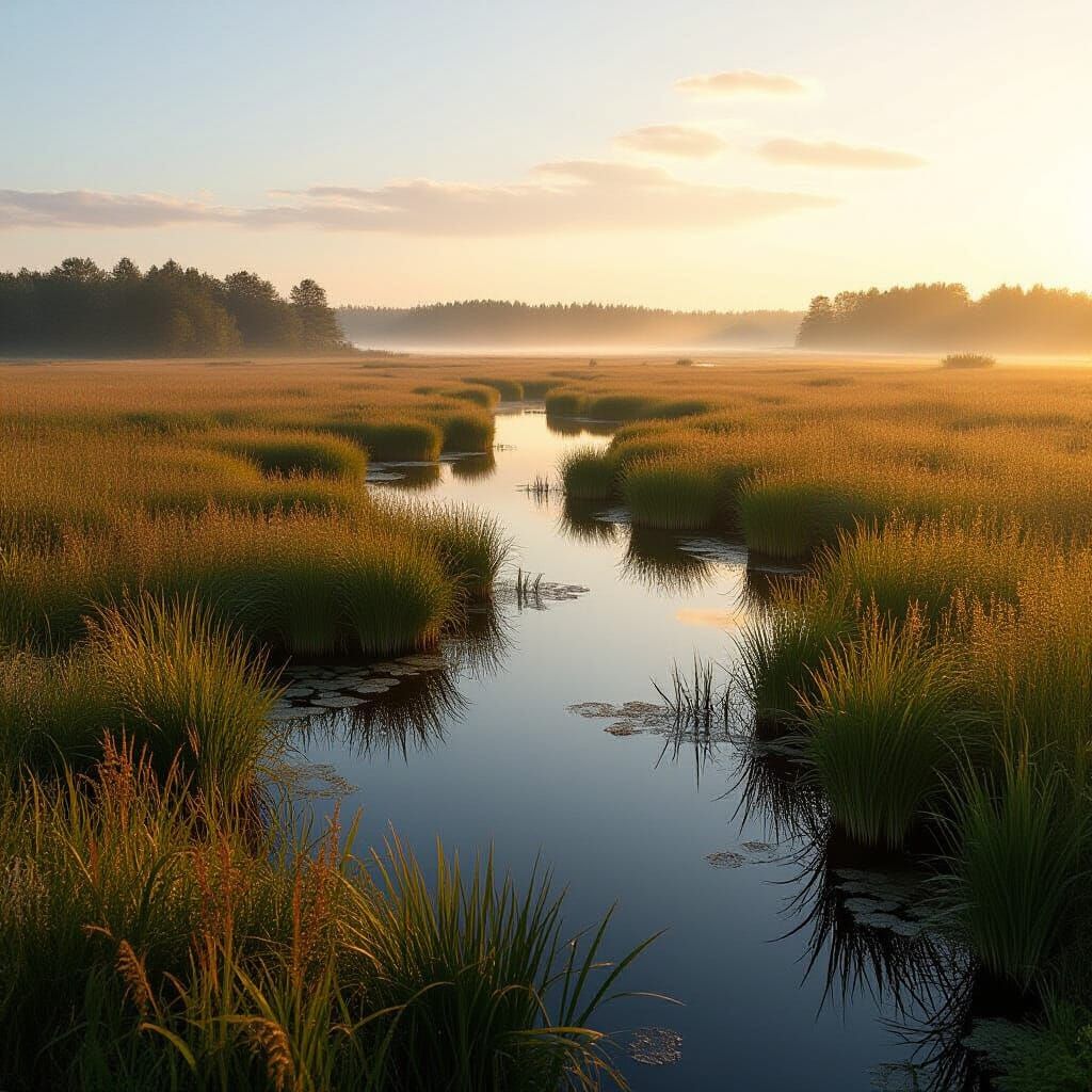 Serene Marshland in Morning Light