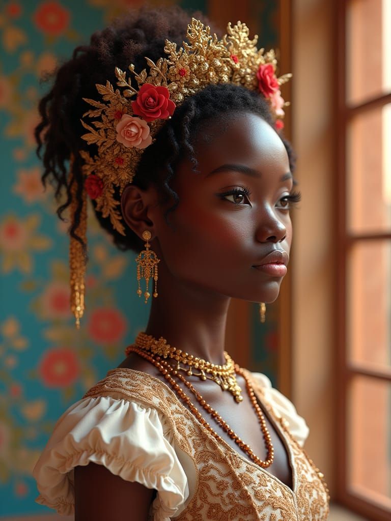 Ethereal 1800s Portrait of German African Woman in Rococo St...