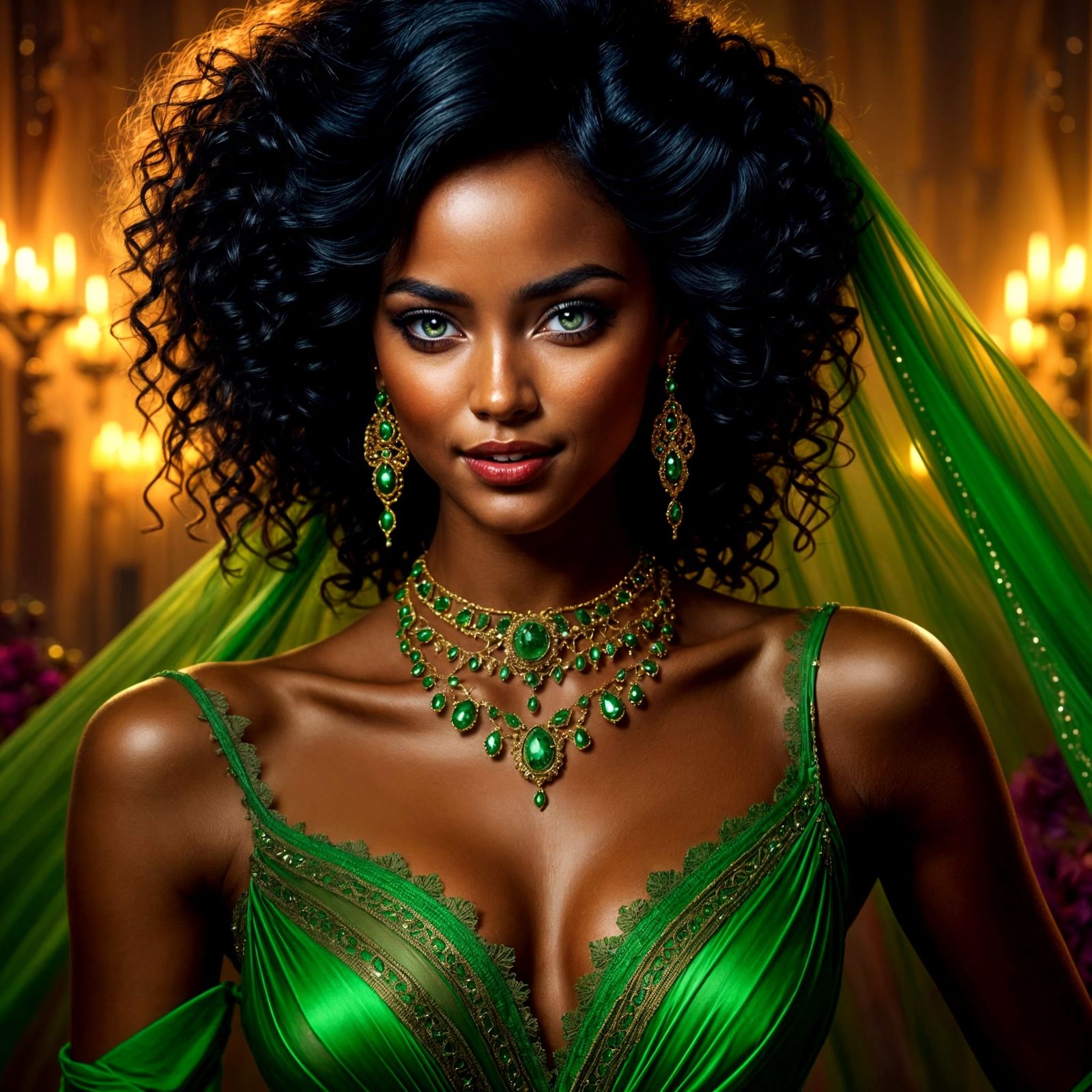 Exotic African Beauty in Emerald Green