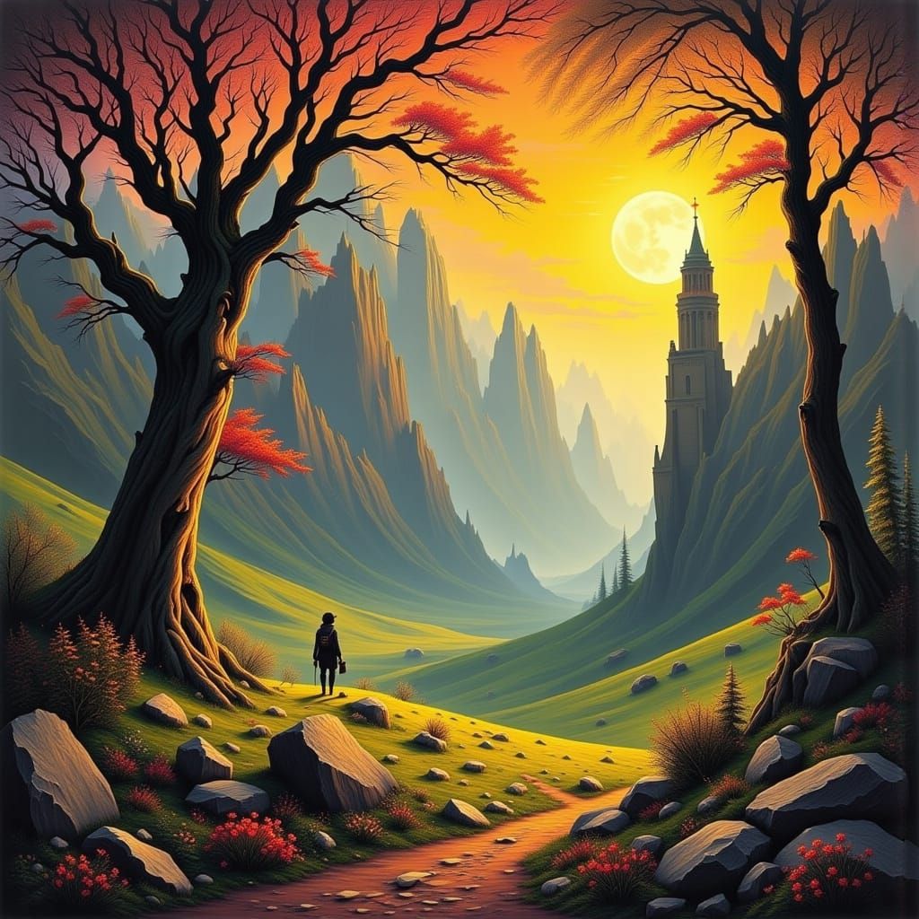 Beautiful Mountain Landscape with Waterfalls