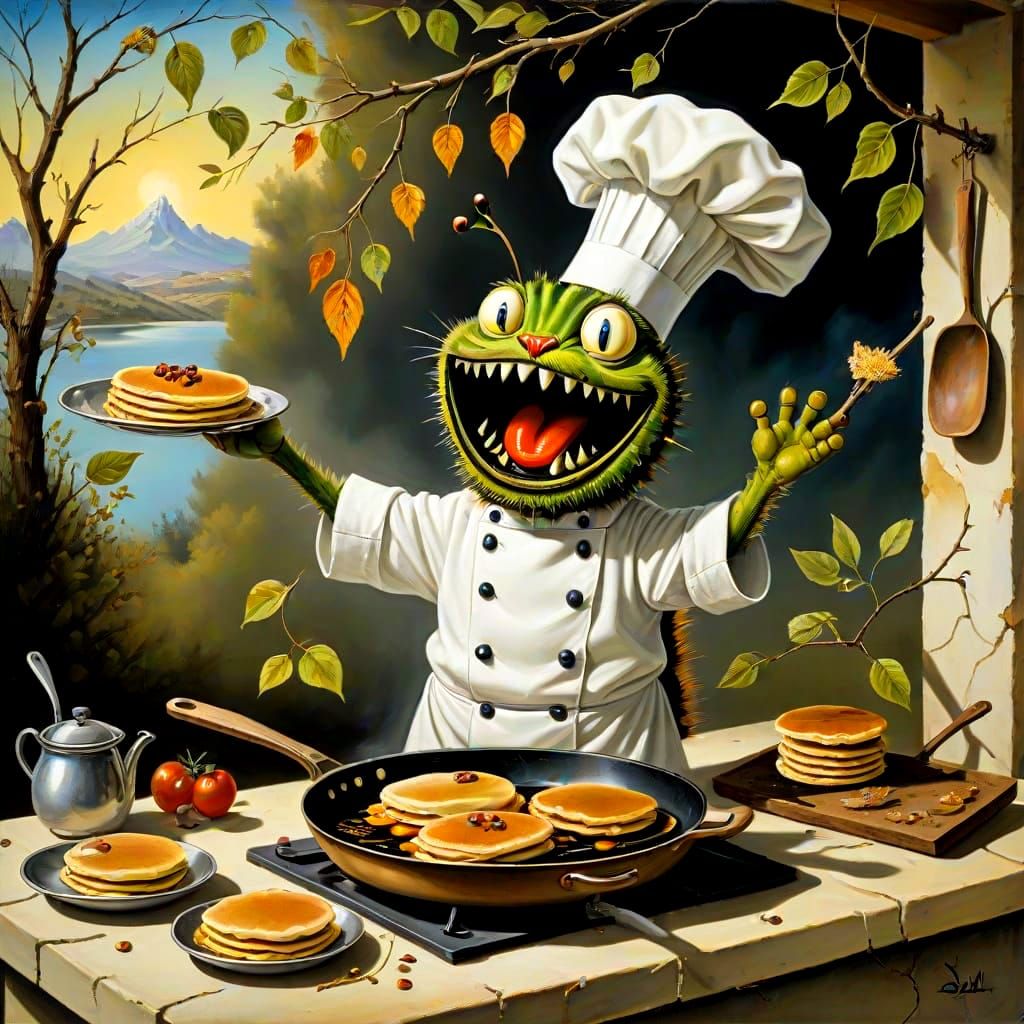 "The Pancake Maestro: Caterpillar's Outdoor Breakfast Feast"