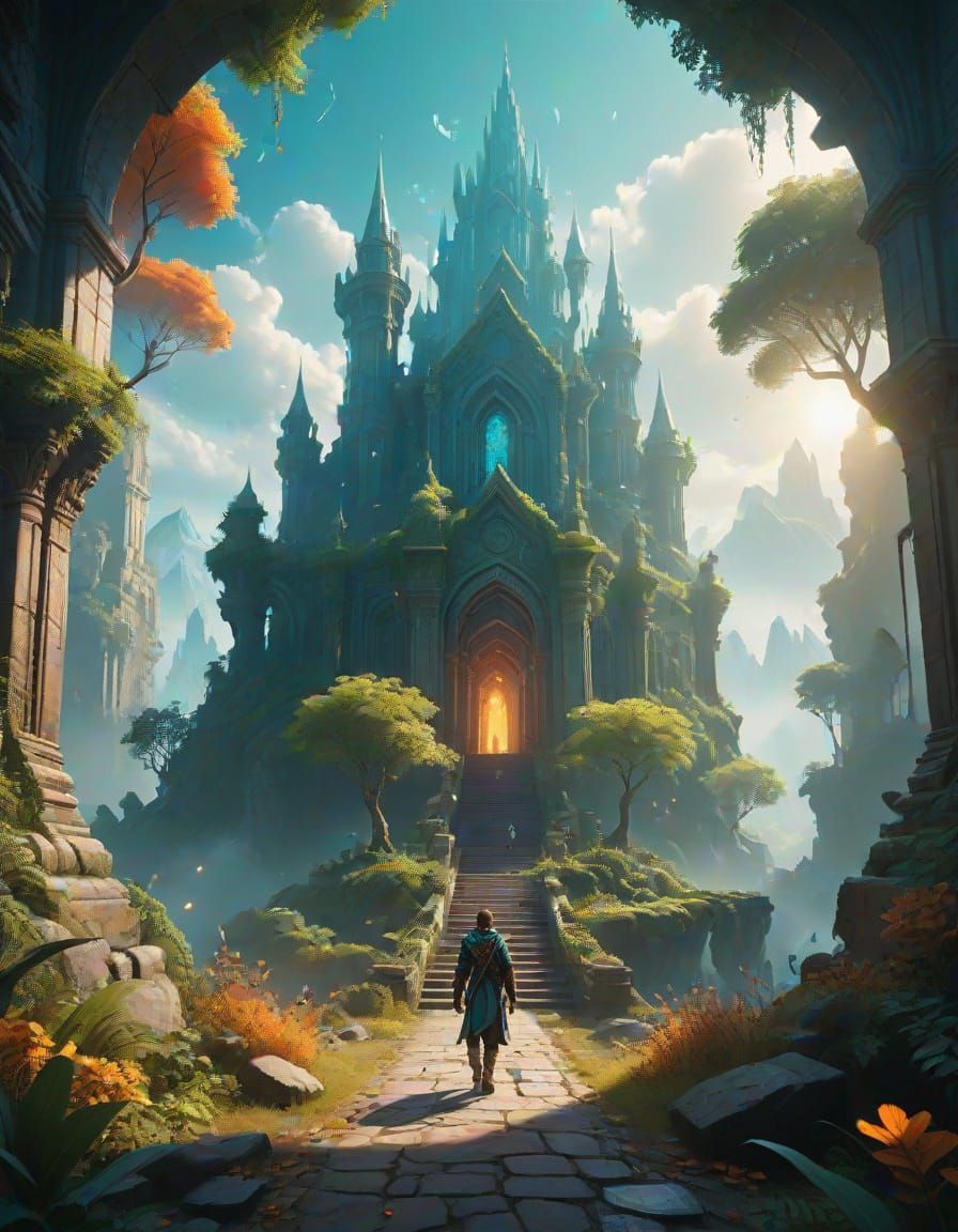 Mystical Cityscape in Vibrant Fantasy Art