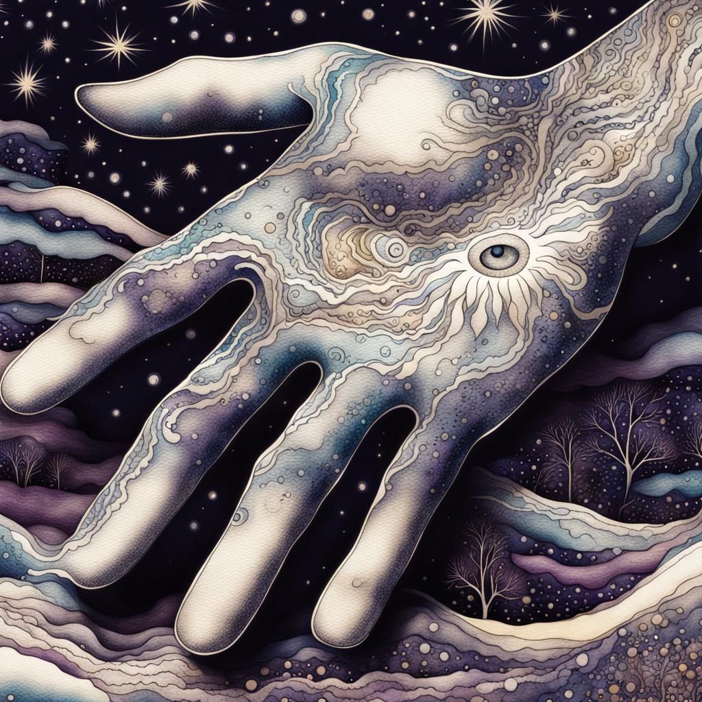 Watercolor Landscape in Inverted Starry Sky