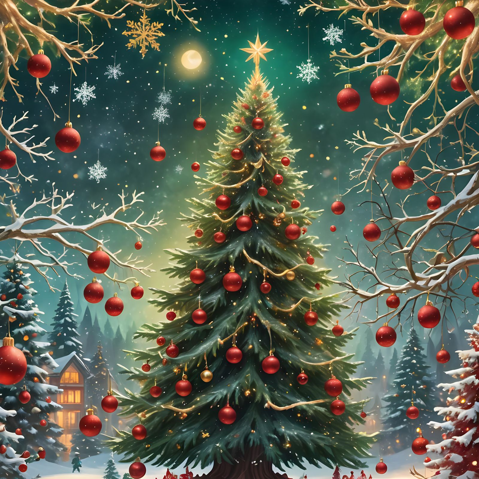 Christmas Tree Seamless Pattern in Detailed Matte Style
