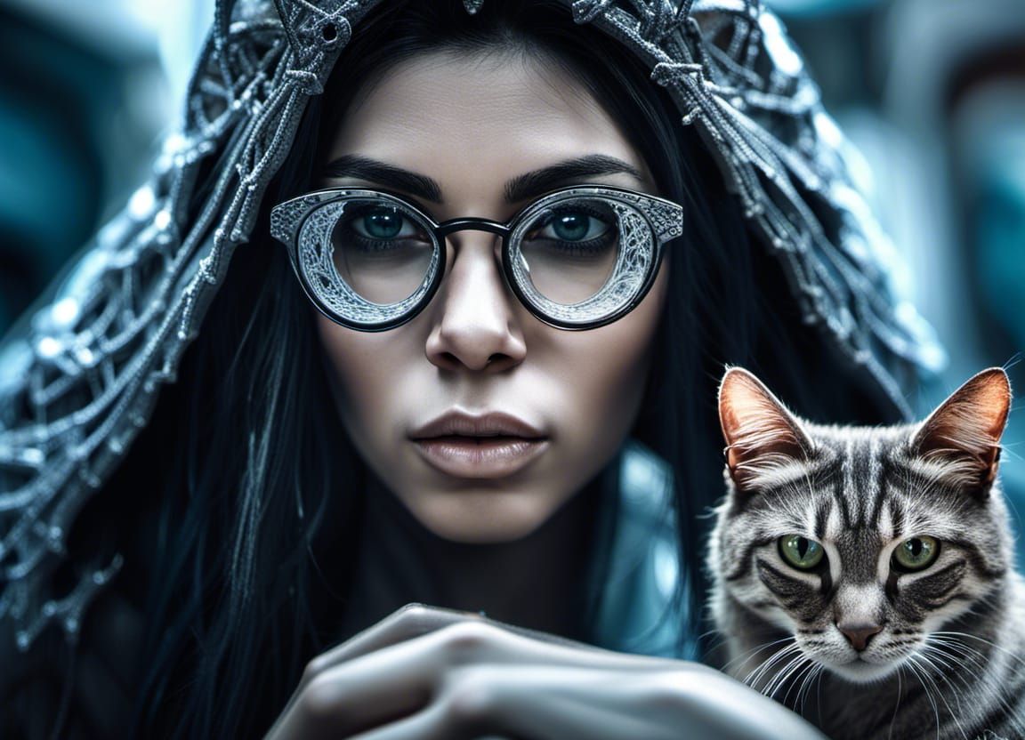 Brazilian Ice Witch with Cat in Hyperrealistic Style
