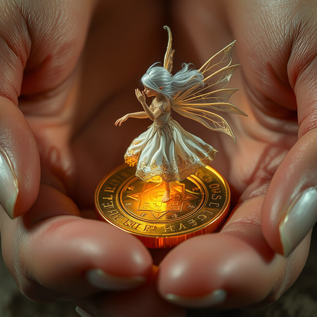 Elf Dances on Glowing Golden Coin