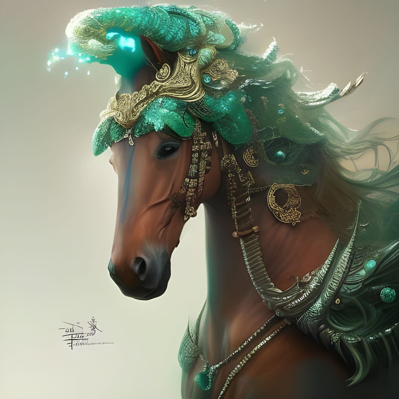 Horse in Jewel Armor: Detailed Fantasy Portrait