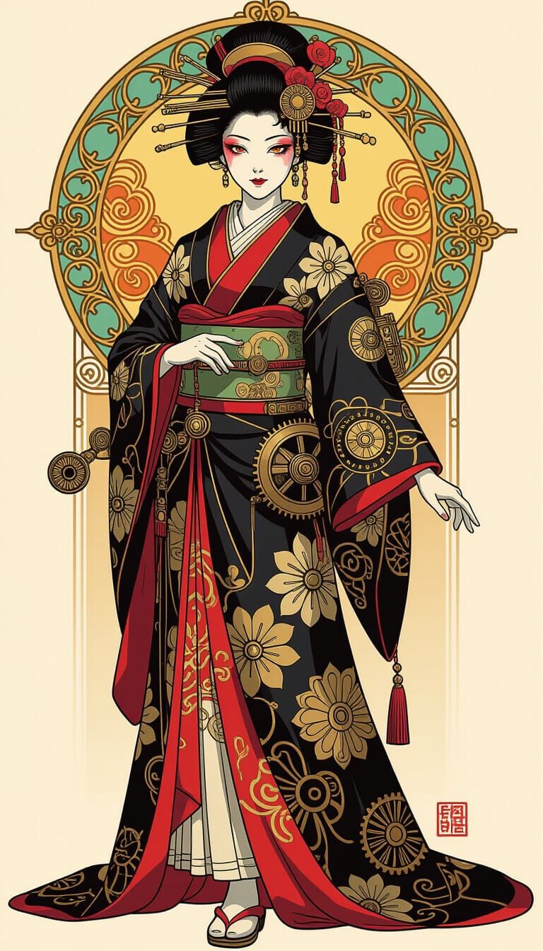 Steampunk Anime Character in Art Nouveau Style