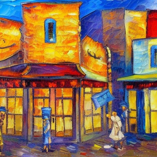 Fortified Pawn Shop in Expressionist Oil Painting
