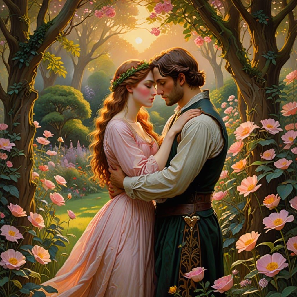 Ethereal Garden of Love in Soft Impressionist Light