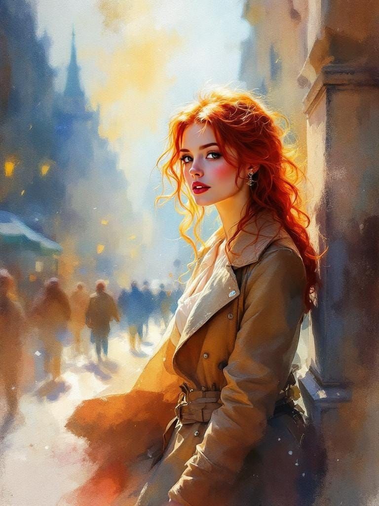 Ethereal Redhead in Paris, Aivazovsky and Turner Style