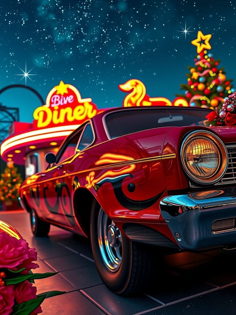 1960s Muscle Car with Klimt Crochet Art Style