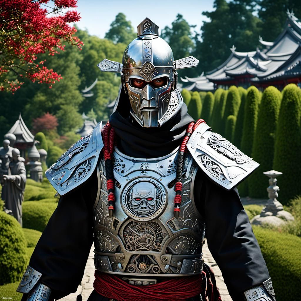 Cyborg Priest in Cyberpunk Monastery Garden