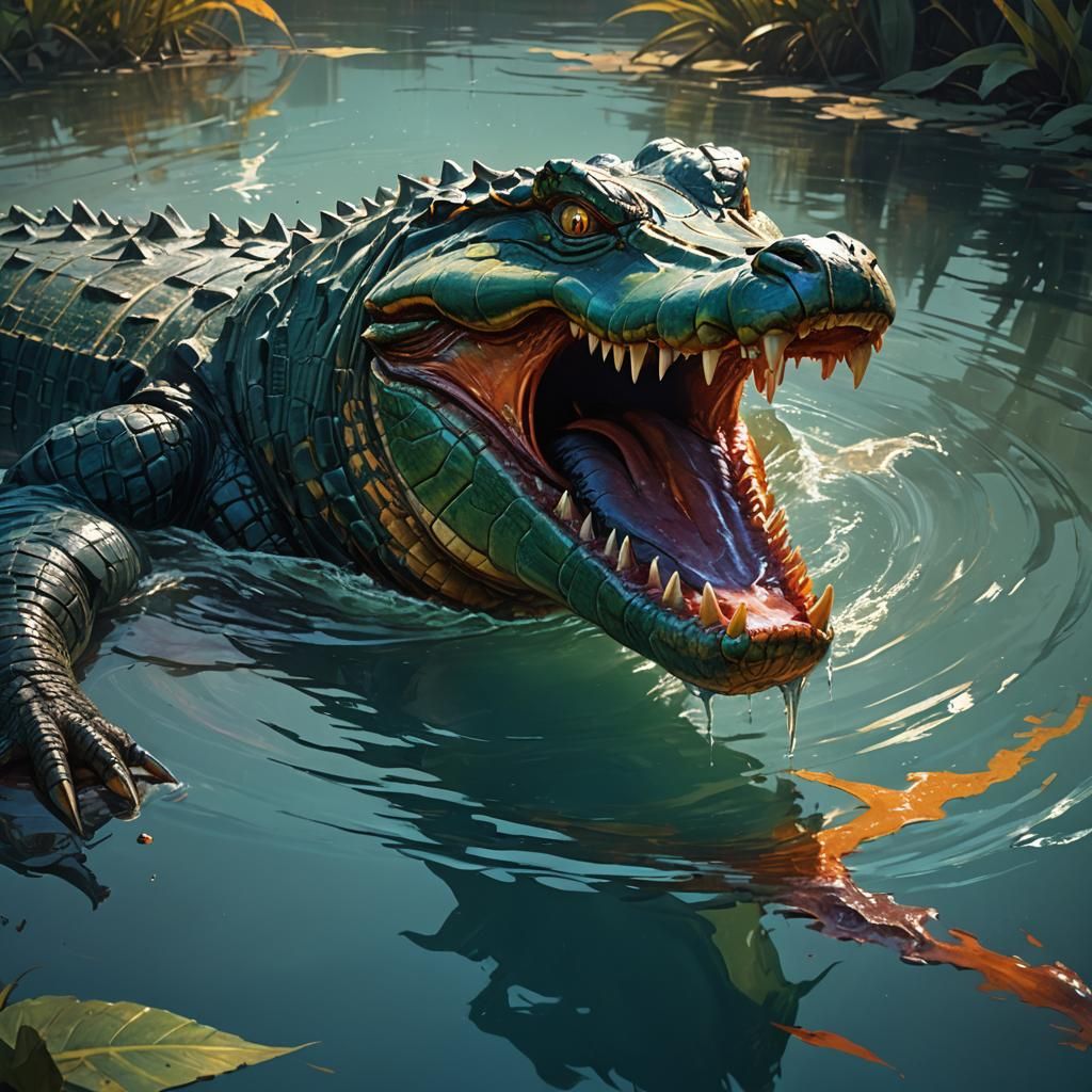 Alligator Stalking Prey: Aquatic Horror Concept Art