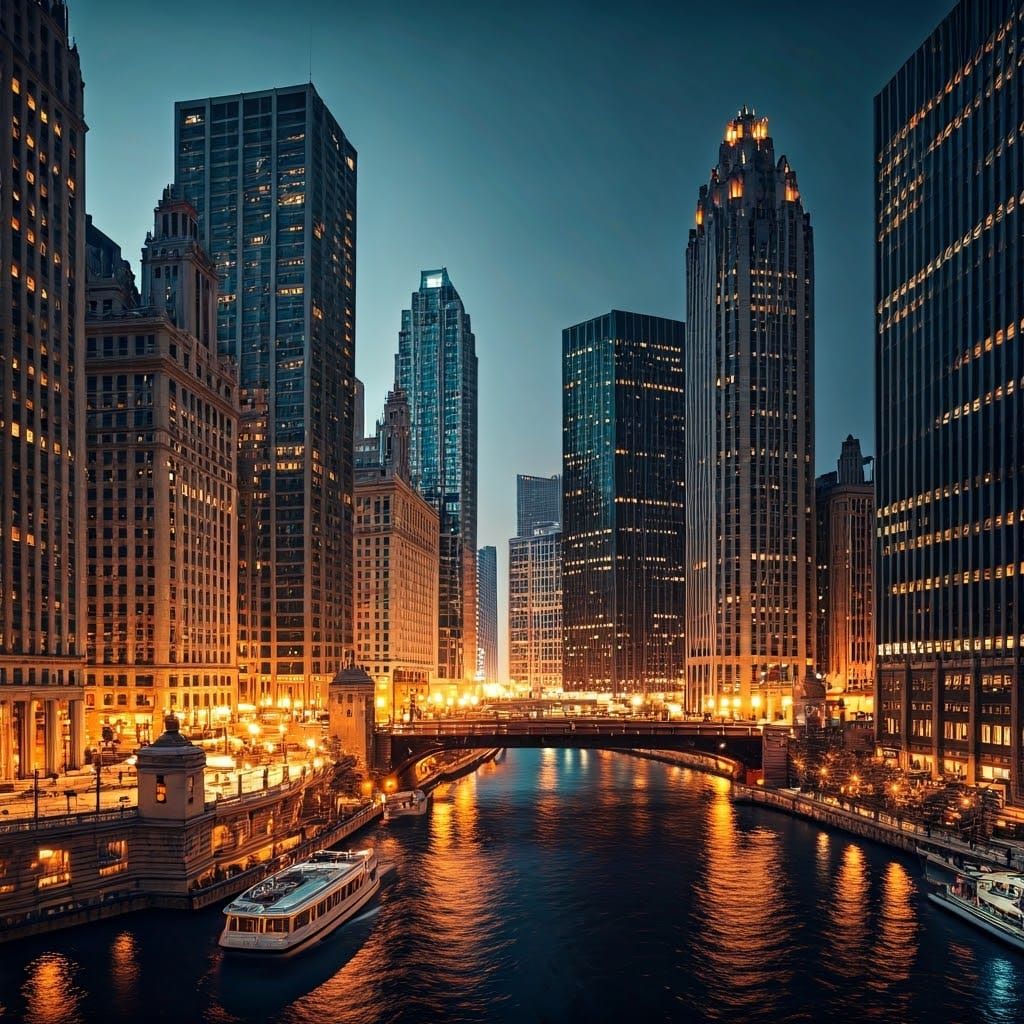 Surreal Chicago River at Christmas in Vibrant, Fantastical S...