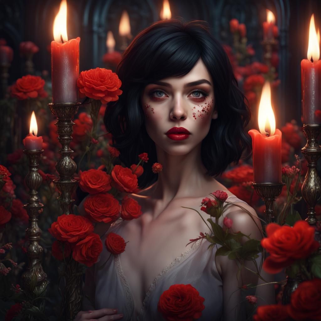 Girl with Flowers: Detailed Matte Painting in 8K