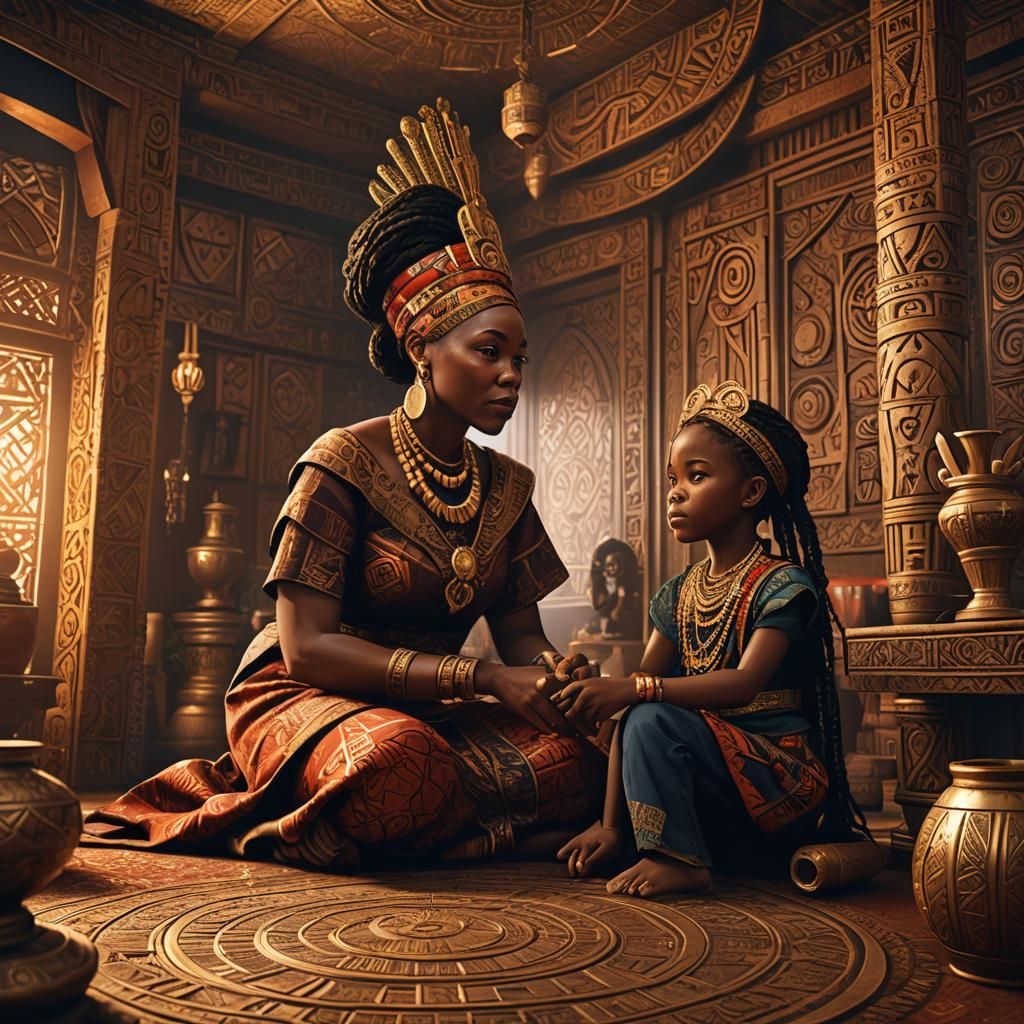 Igbo Queen Mother and Daughter, Fantasy Concept Art