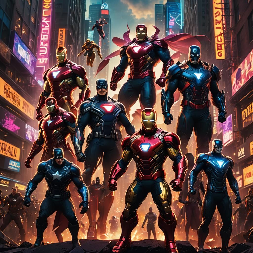 Marvel Superheroes Fusion in Metropolis: Digital Art