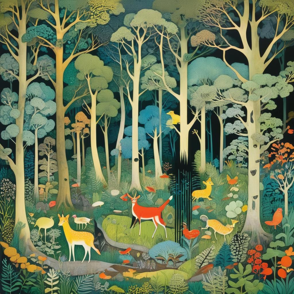 Luminous Forest Landscape Painted in Expressive Brushstrokes