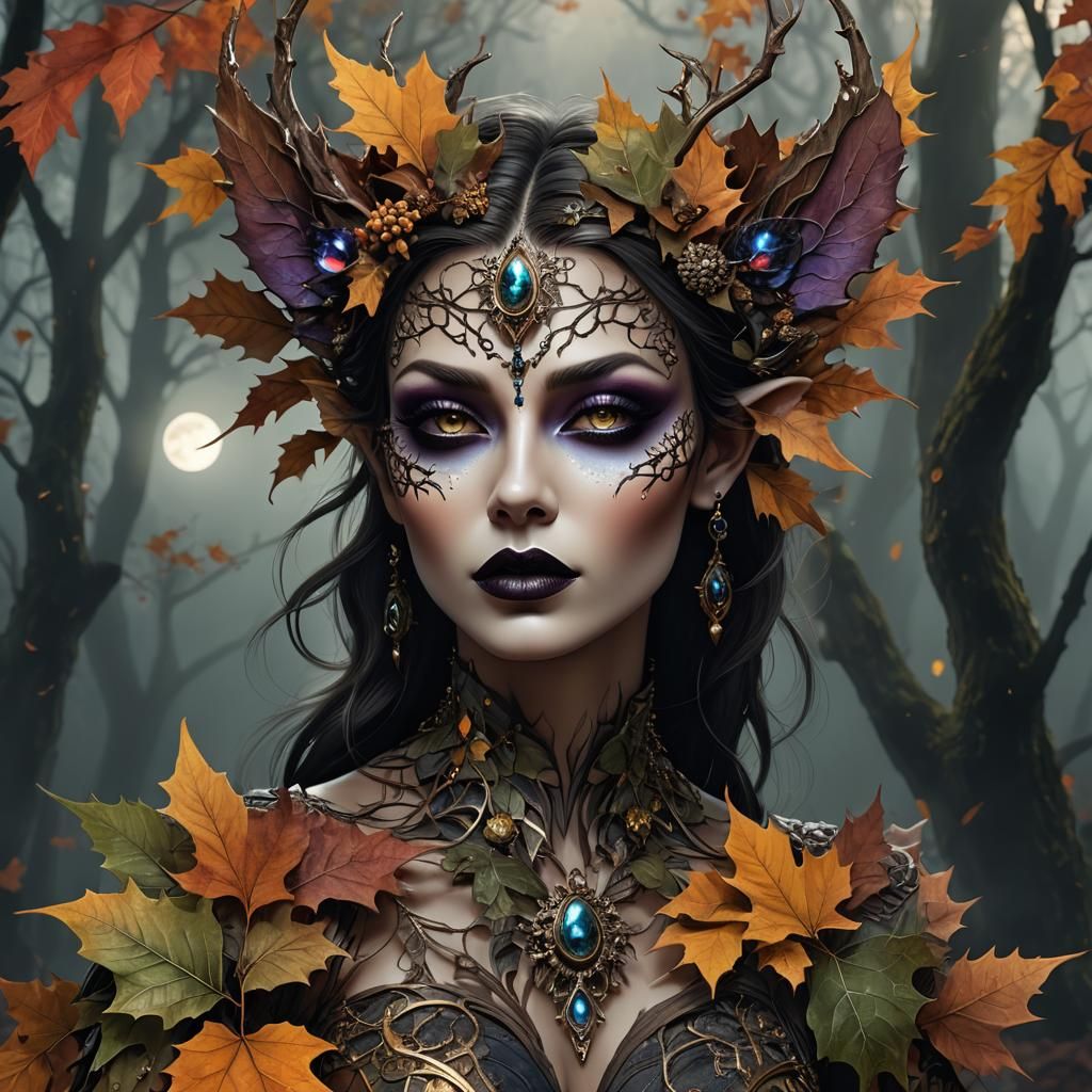 Dark Fantasy Wood Fae Portrait in Fractal Vector Style
