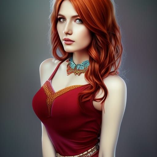 Redhead Woman Portrait in Hyperrealistic Style