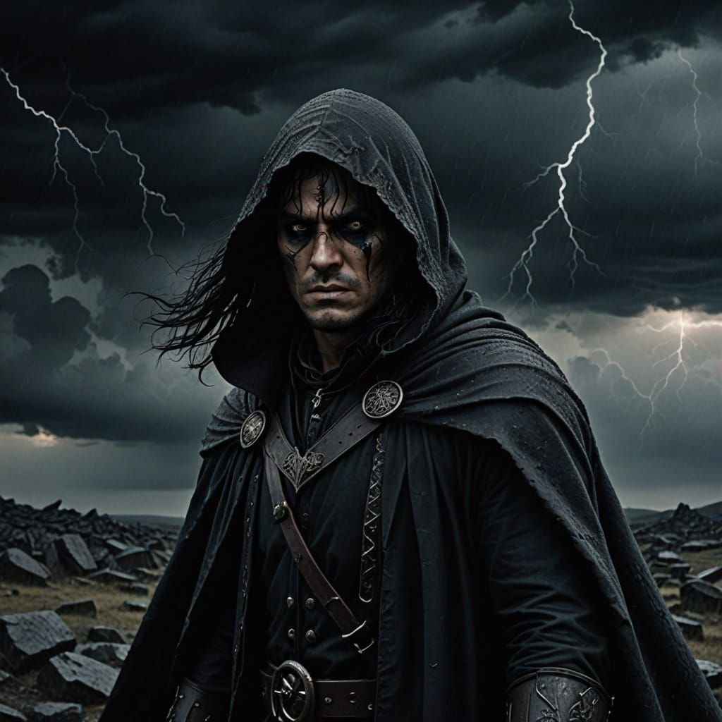 Dark Lord Controls Weather in Dark Fantasy Art