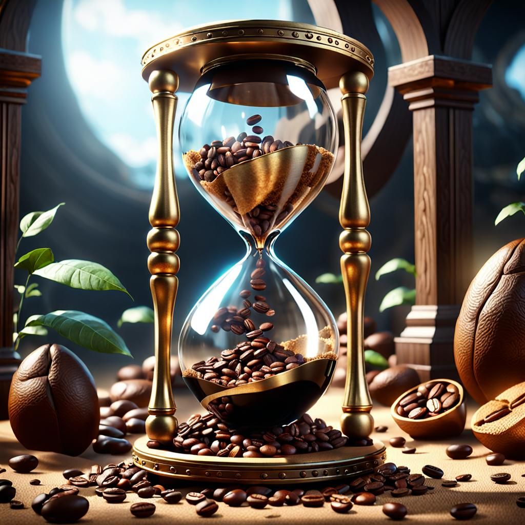 Fantasy Hourglass Filled with Coffee Beans: 3D Render