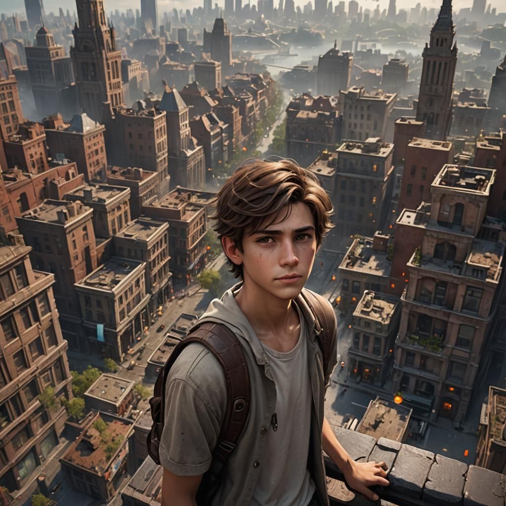 Boy in City: Detailed Matte Painting