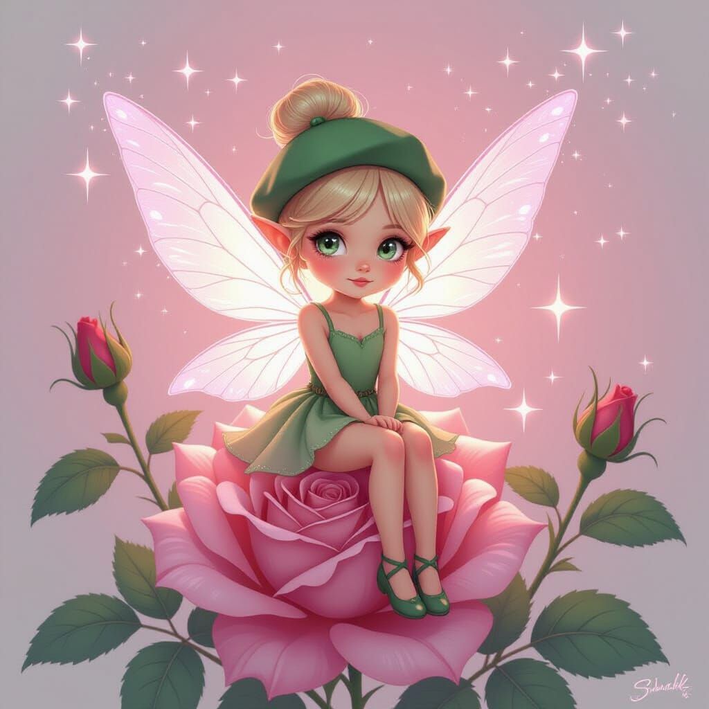 Fairy Girl on Rose, Digital Art