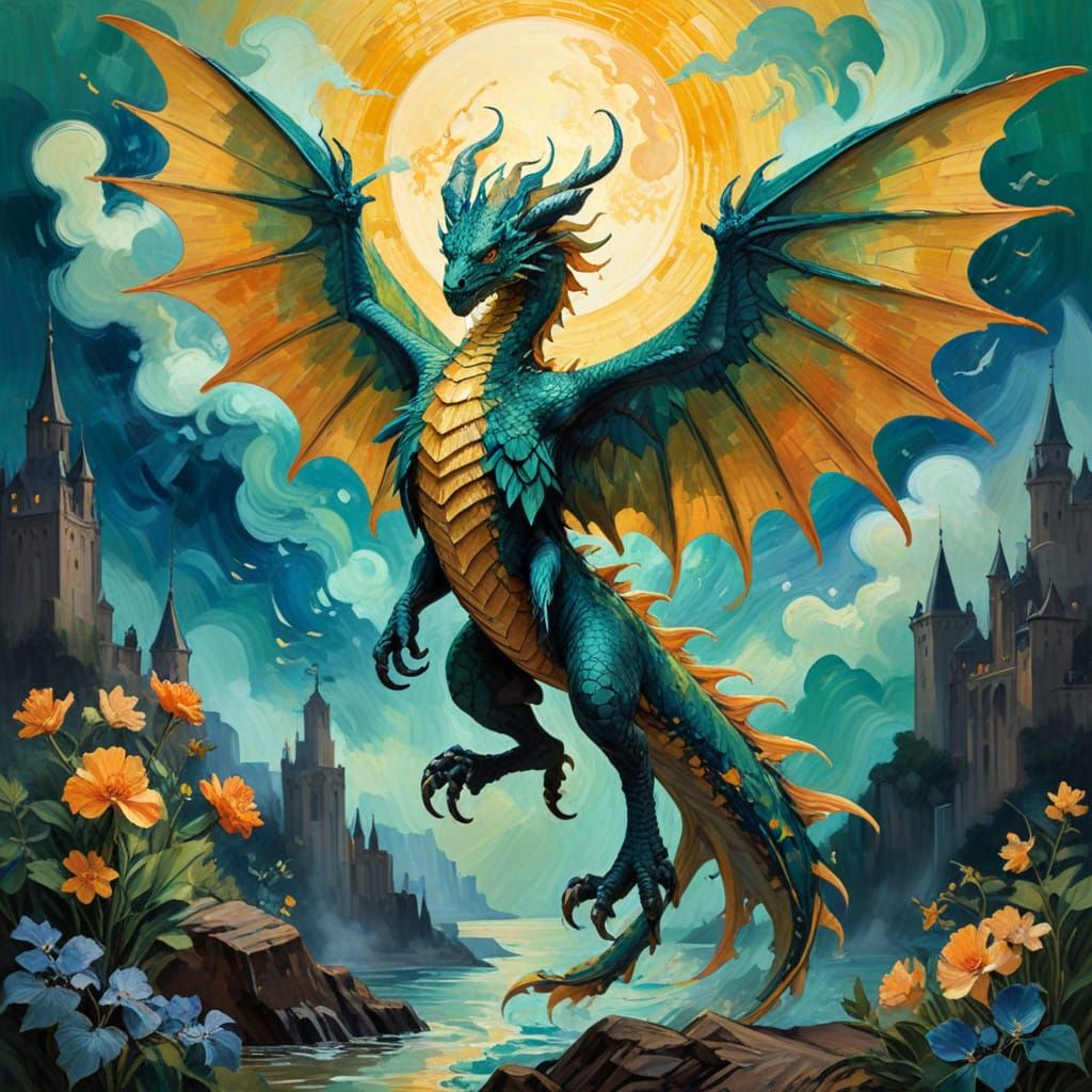 Majestic Mythical Creature in Glowing Dawn Light