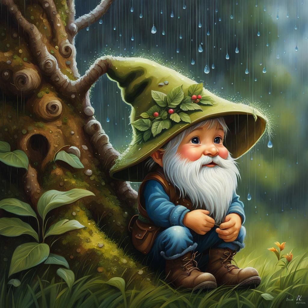 Woodland Gnome in the rain
