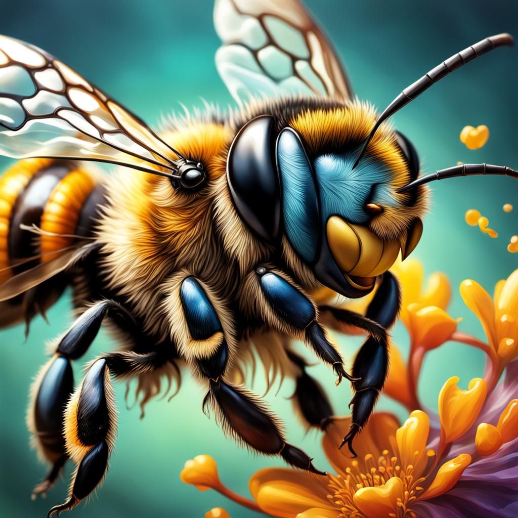 Hyperrealistic Bees with Teeth Splash Art