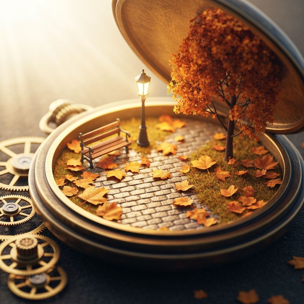 Miniature Autumn Park Inside Pocket Watch