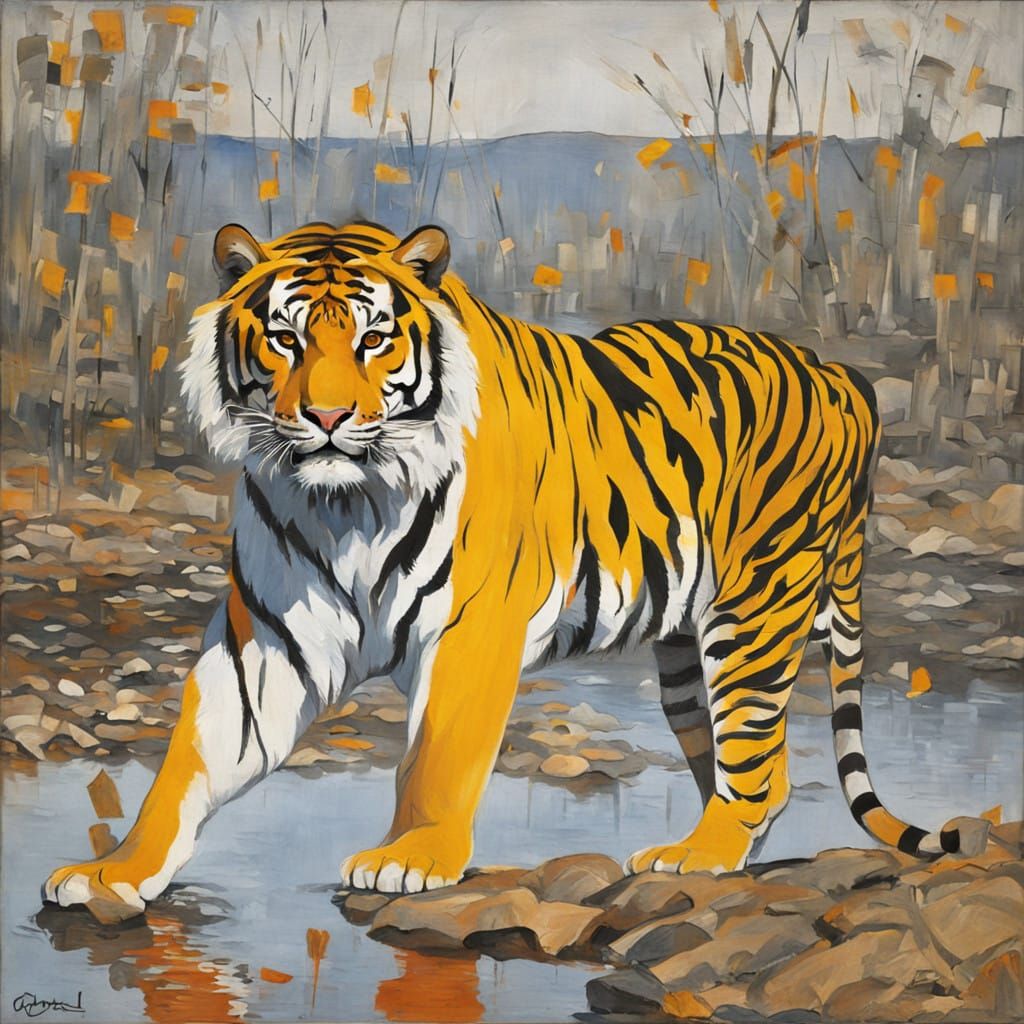 Surreal Tiger in Abstract Geometric Landscape