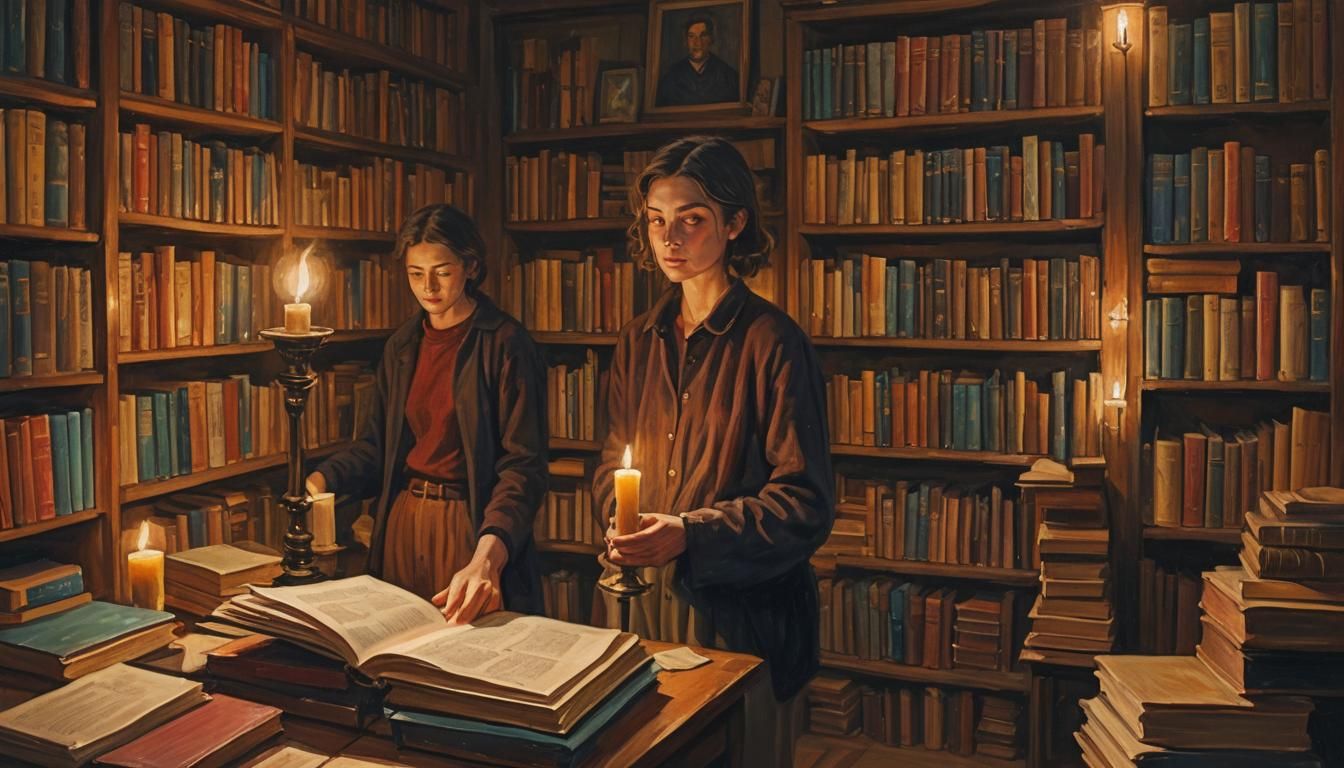 Person Reading by Candlelight: Oil Painting in Earth Tones