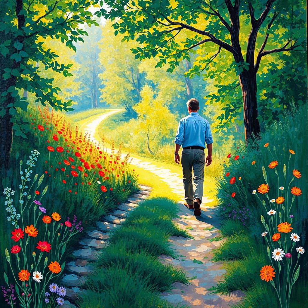 Biblical Man Guided by Light in Neo-Impressionism