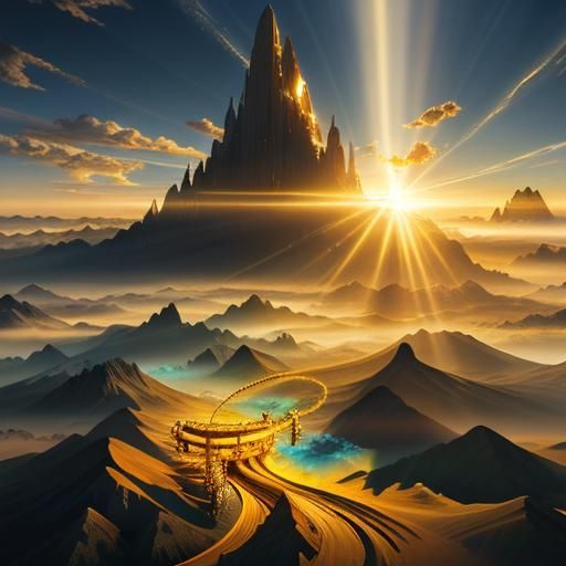 Futuristic Landscape in Golden Hour Sunlight