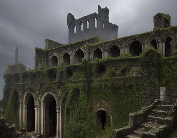 Medieval Castle Ruins in Biomechanical Style