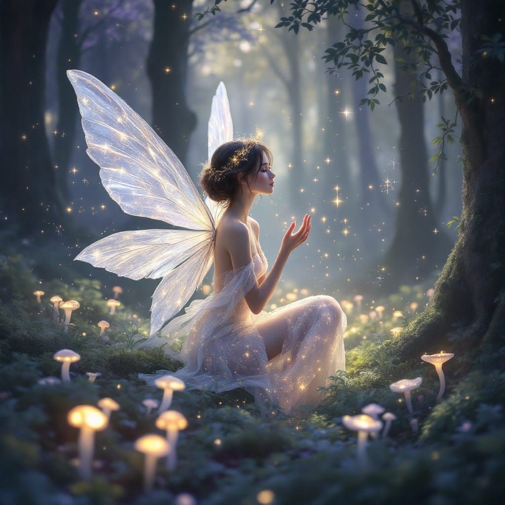 Enchanted Fairy in Mystical Forest, Digital Art