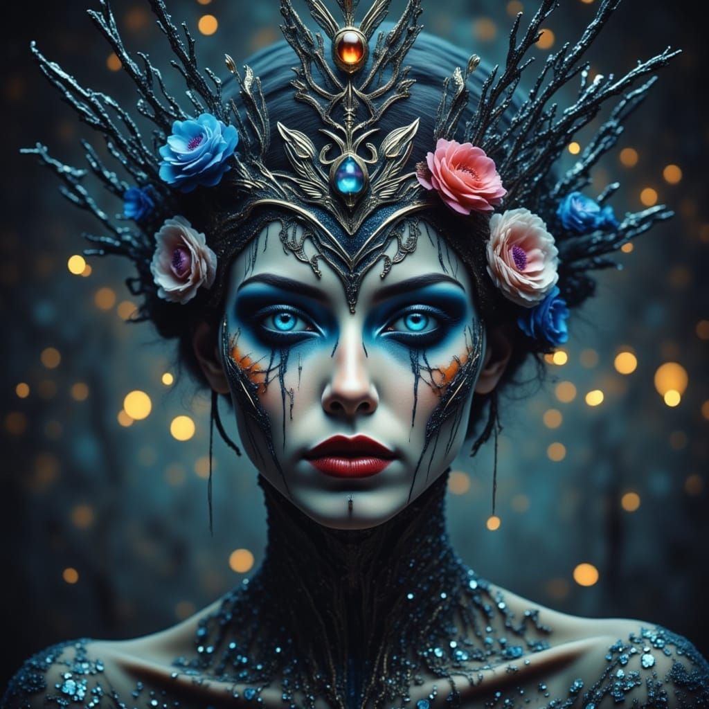 Ether Fae Queen with Purple Eyes in Dark Portrait