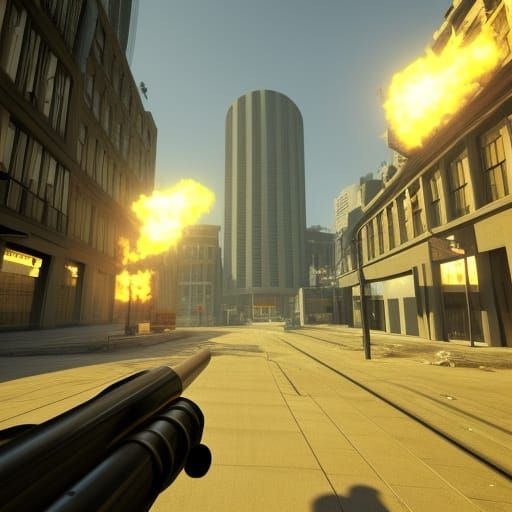 Minigun Warrior in Shattered City, Trending 3D Art