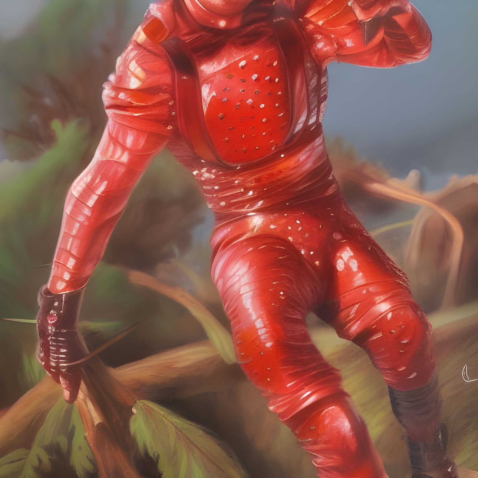 Strawberry Character in Oil Painting Style